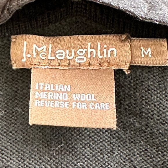 J. McLaughlin Black Merino Wool Cardigan Sweater Gold Studded Collar Size Medium - Picture 7 of 8